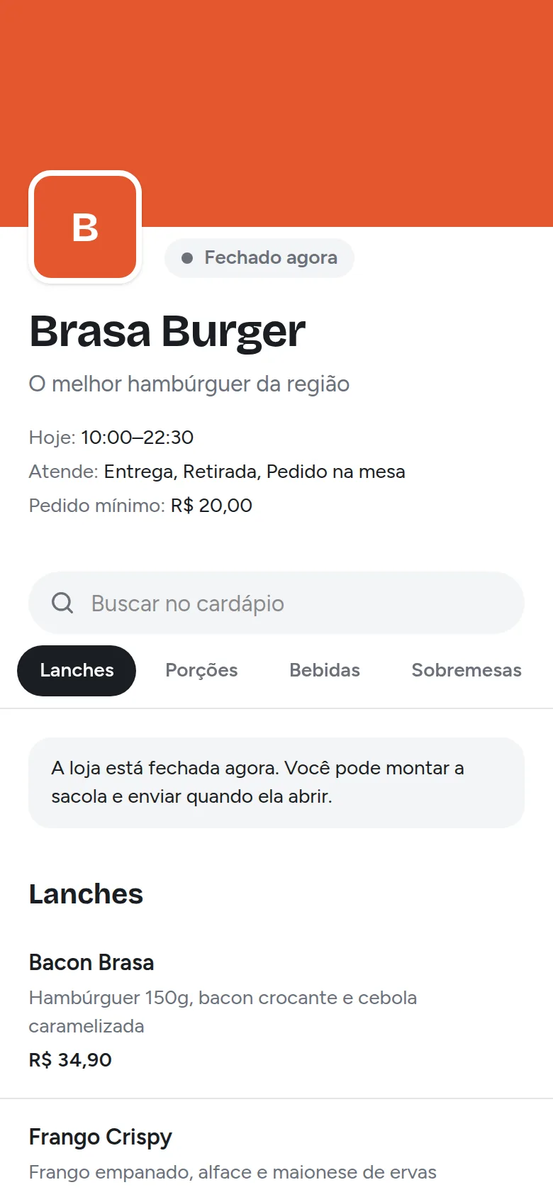 Cardápio digital do Pedidaê